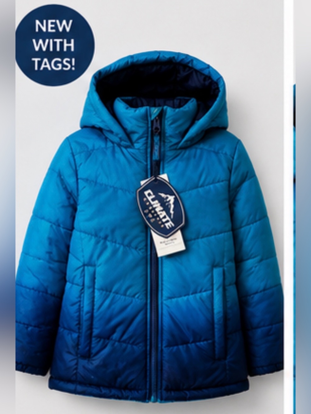 Blue Ombre Puffer Jacket with Hood - New with Tags